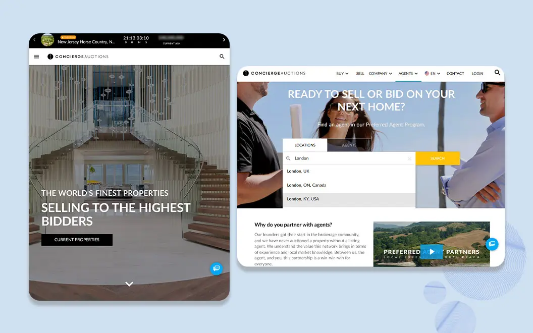 real estate web design and auction website development portfolio