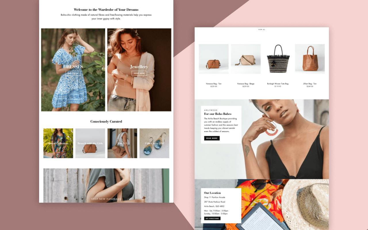 website design for a company selling fashion clothing and accessories