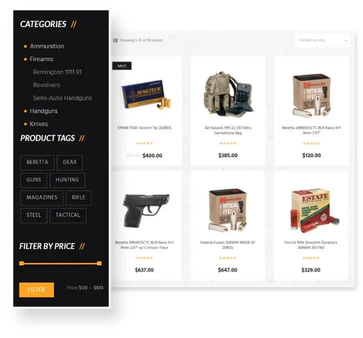 Advance Filter & Search System Gun Stores