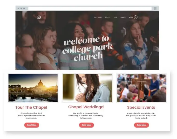 Easily Accessible Service Informations Church's Website Design