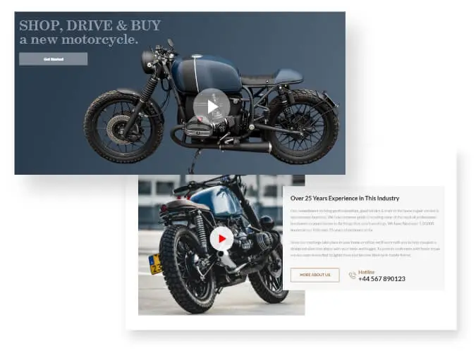 Engaging Video Backgrounds for Responsive motorcycle dealers website design