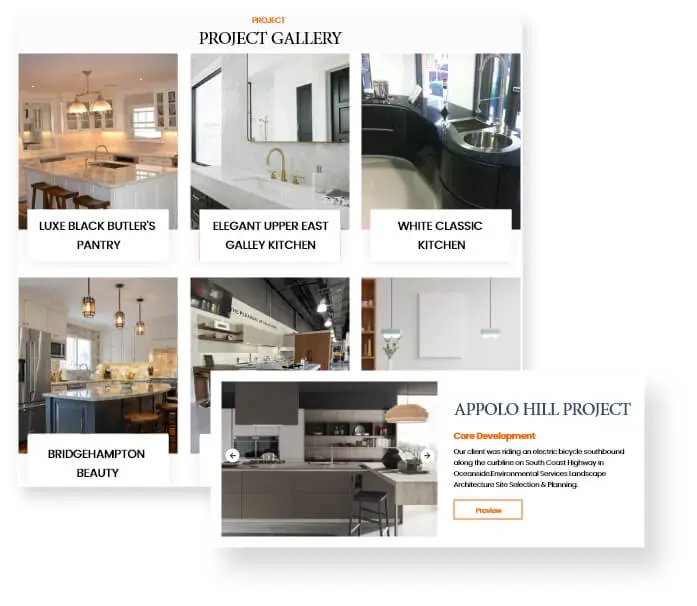 Intriguing Portfolio Visuals for cabinet manufacturers website design