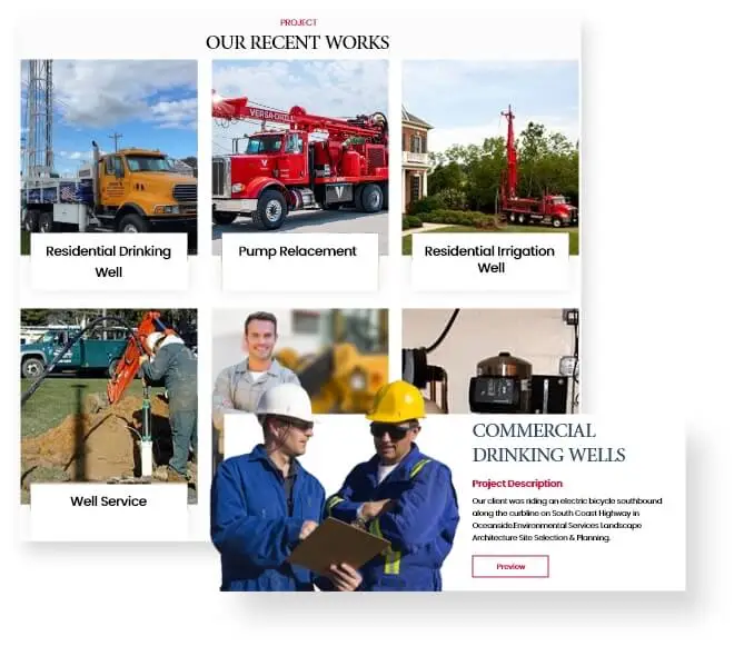 Intriguing Portfolio Visuals for well drilling website design