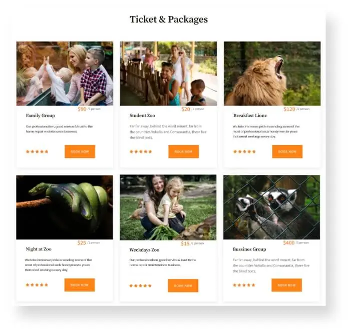 Ticket & Package Layouts Recreation Business