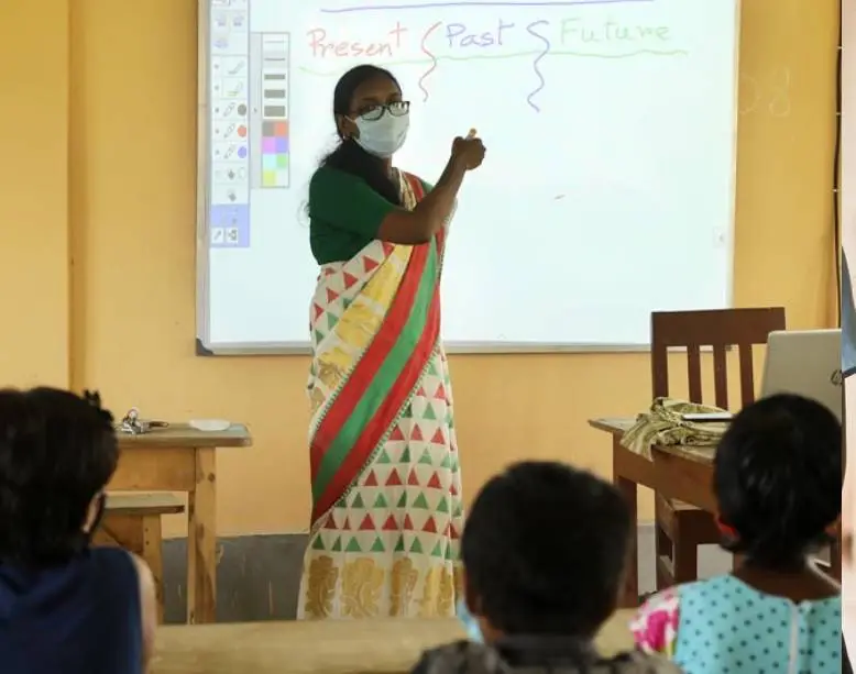 Teacher teaching English to students