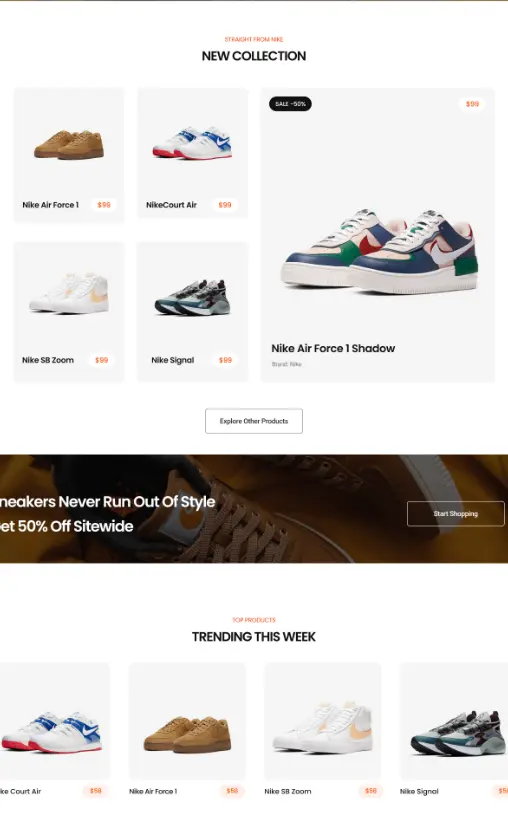 Sneakers website eCommerce design