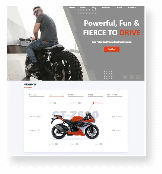 cms integration with responsive motorcycle dealers website design 