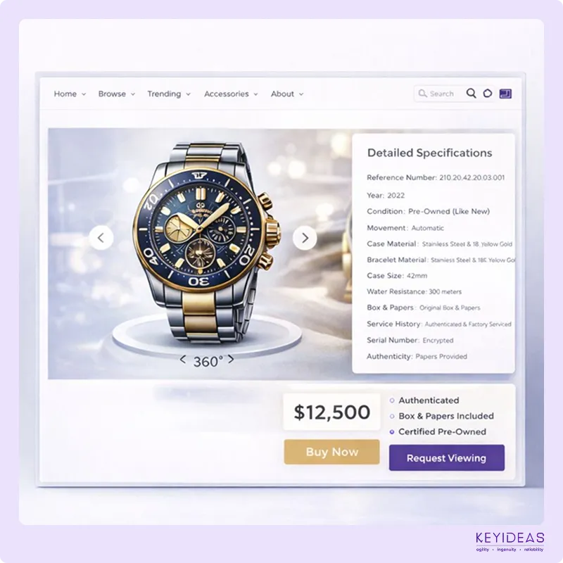 luxury watch product page design for ecommerce websites