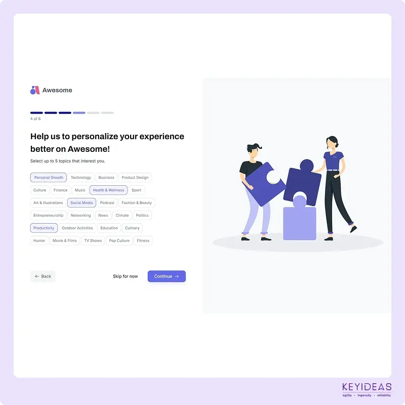 User onboarding personalization screen
