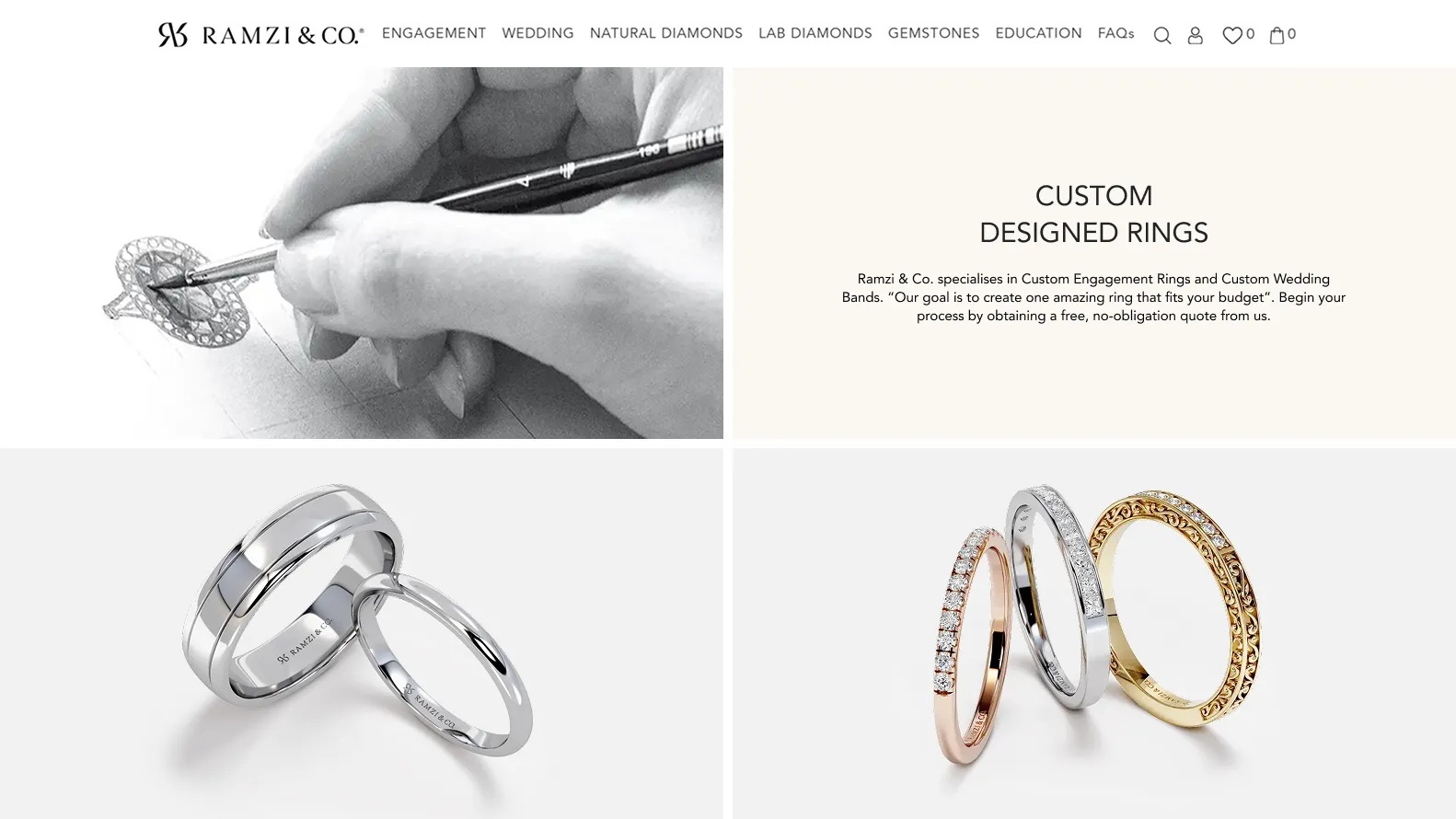 luxury engagement ring collection website display