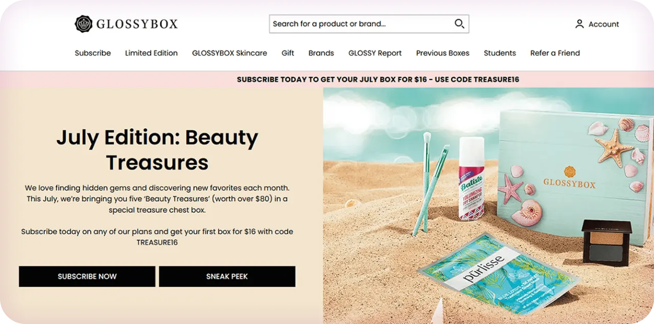 GLOSSYBOX Limited Edition collaboration box surrounded by featured full-size brand products