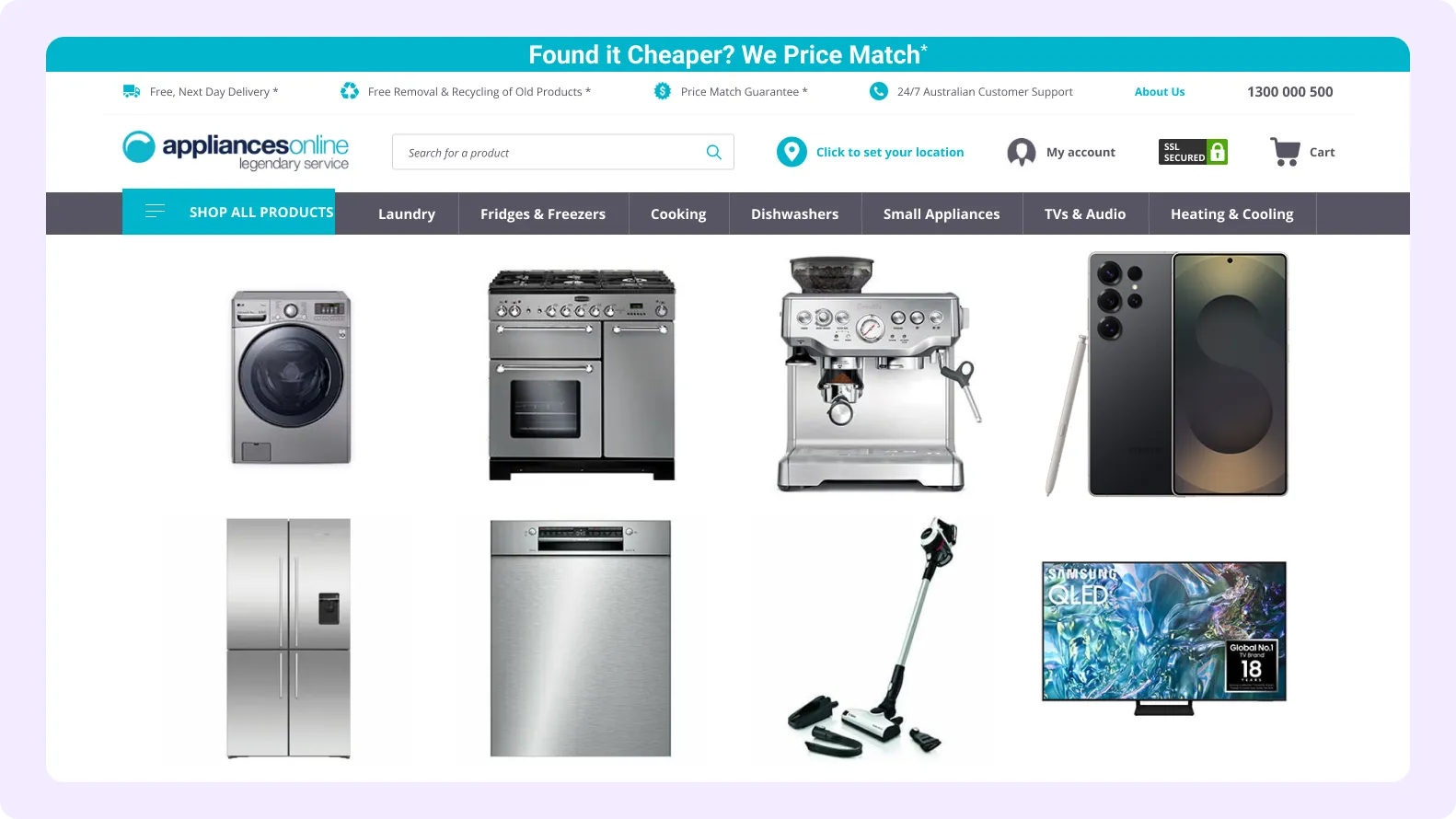 Appliances Online e-commerce website homepage design for home appliances and electronics store