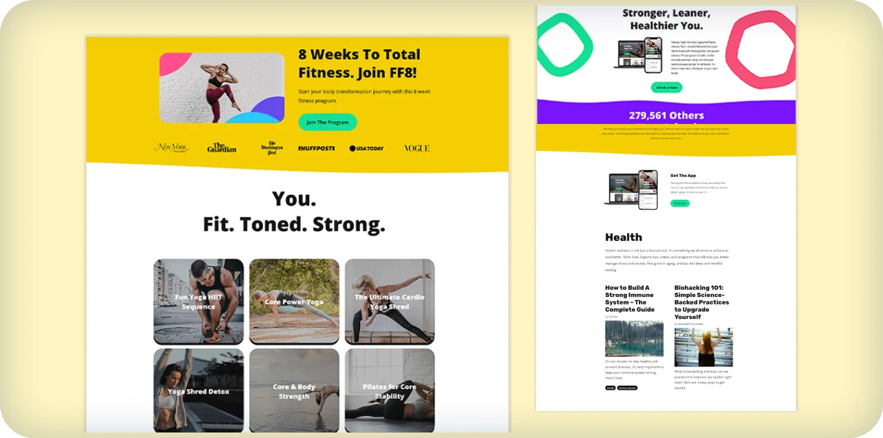Fitness tracking website design with workout plans and user activity monitoring features