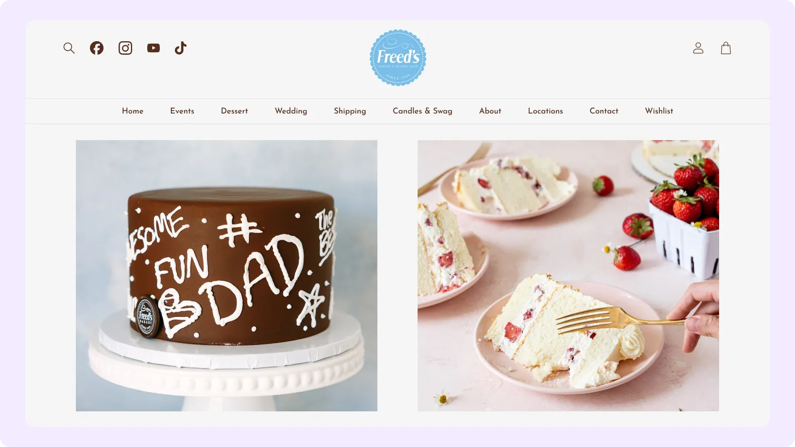 Freed's Bakery Shopify eCommerce homepage with custom theme design