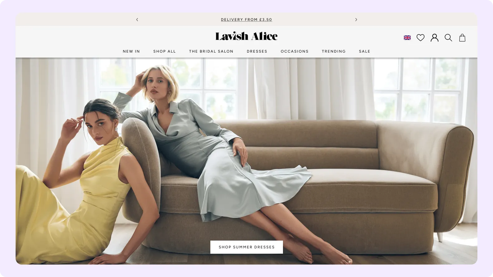 Lavish Alice fashion eCommerce website homepage design for luxury womenswear brand