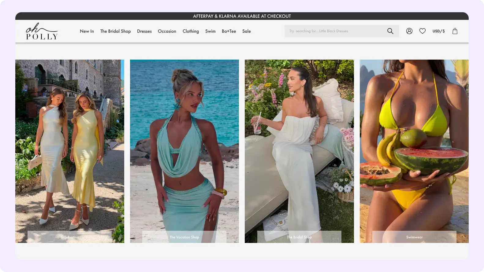 Oh Polly fashion eCommerce website homepage design with modern boutique layout
