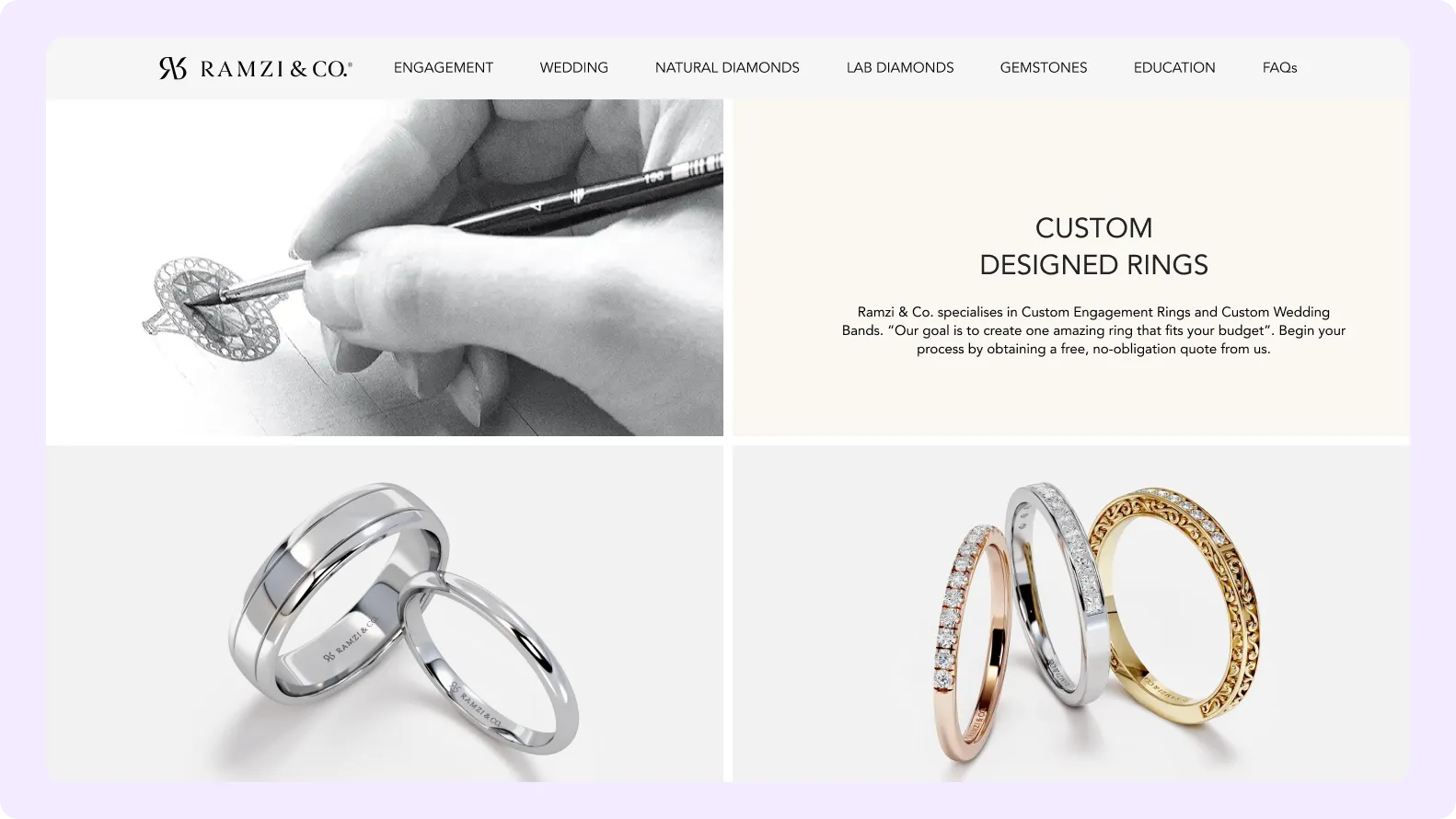 luxury engagement ring collection website display