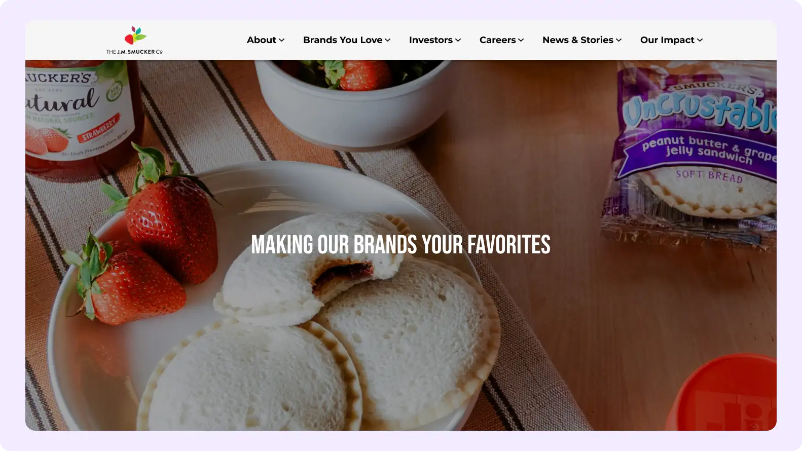 The J.M. Smucker Co grocery website homepage design for food and pet products
