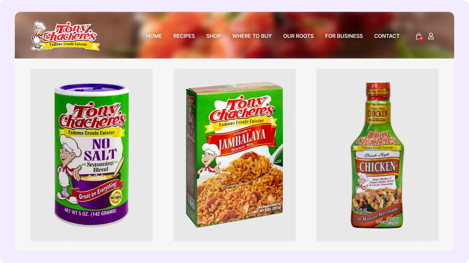 Tony chachere website redesign
