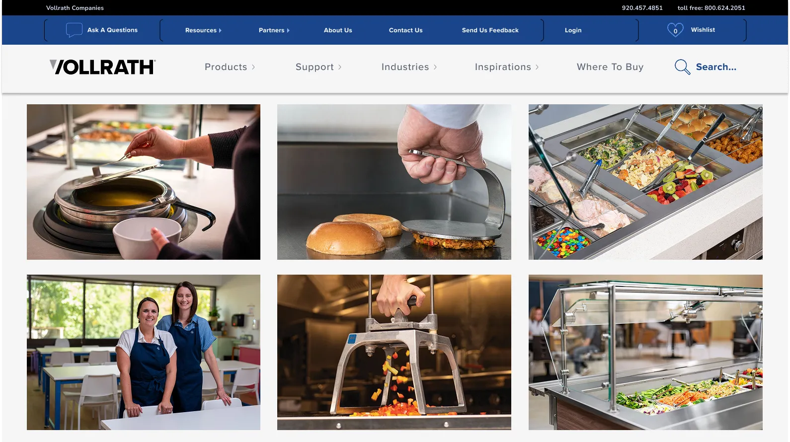Vollrath kitchen equipment eCommerce website homepage design for B2B and B2C customers