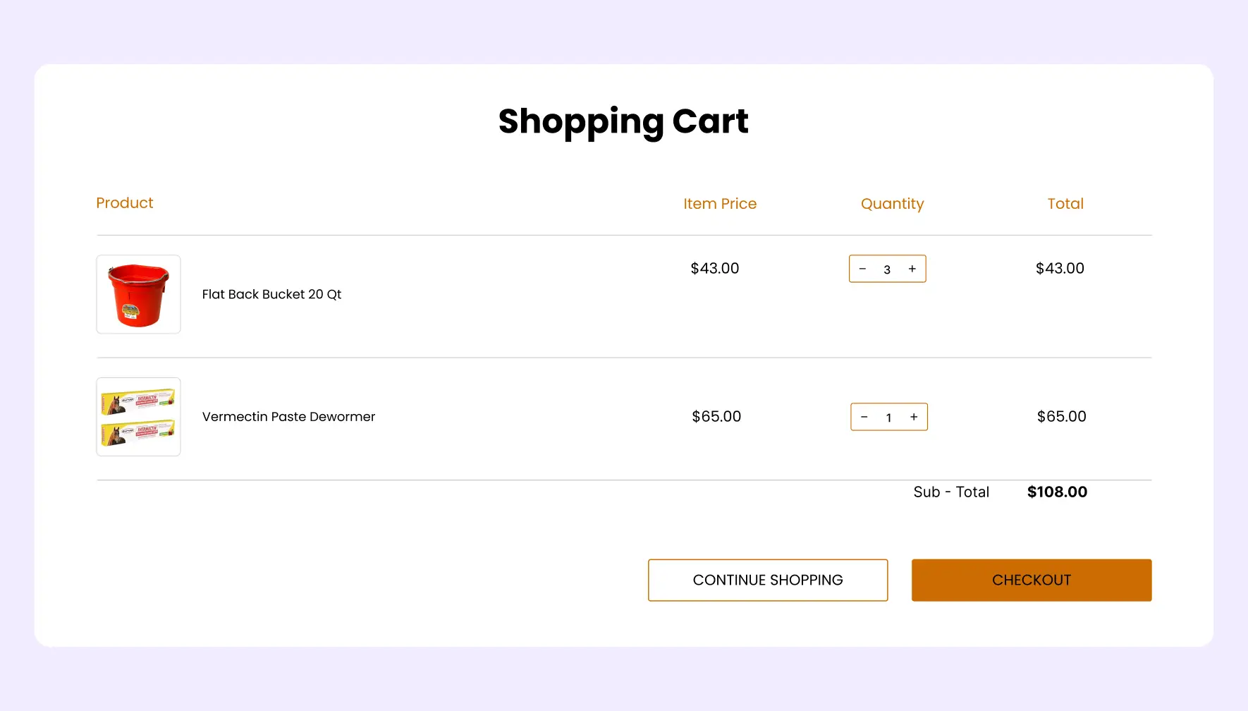Custom shopping cart design for equestrian eCommerce website with product summary