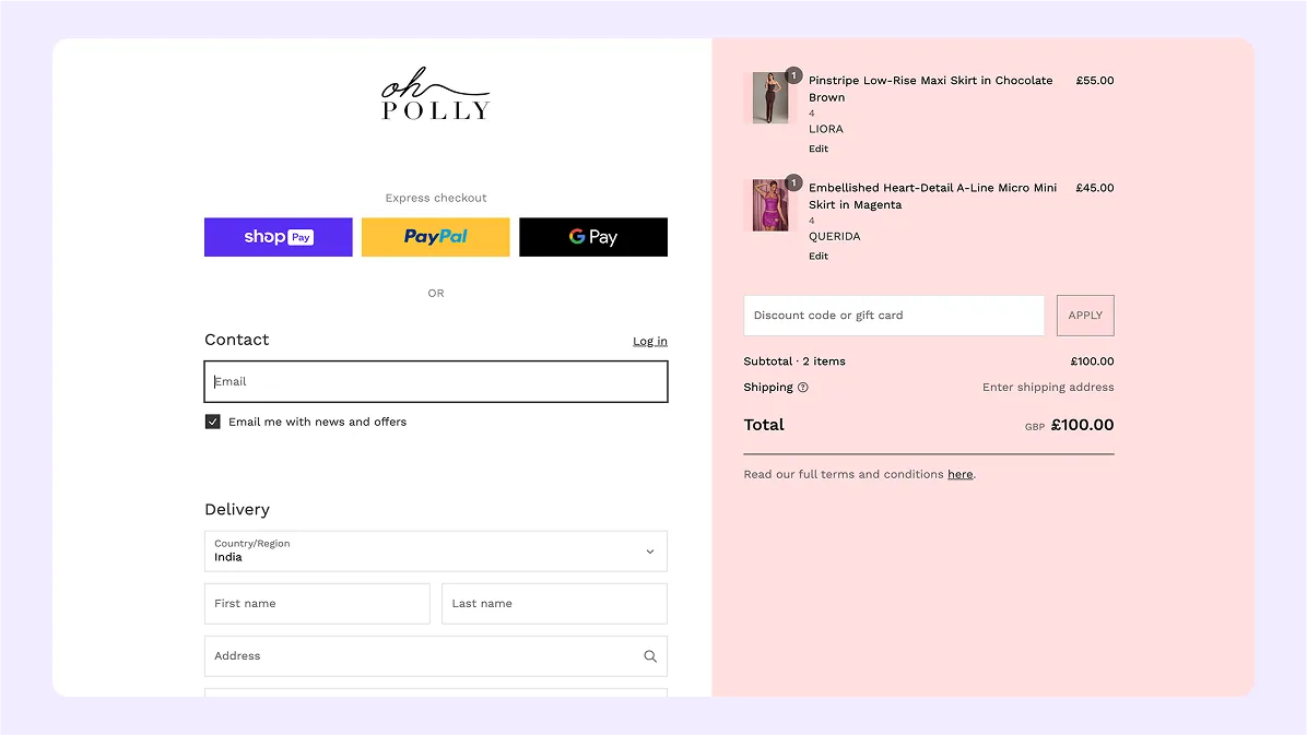 Custom shopping cart design for fashion eCommerce website with checkout flow