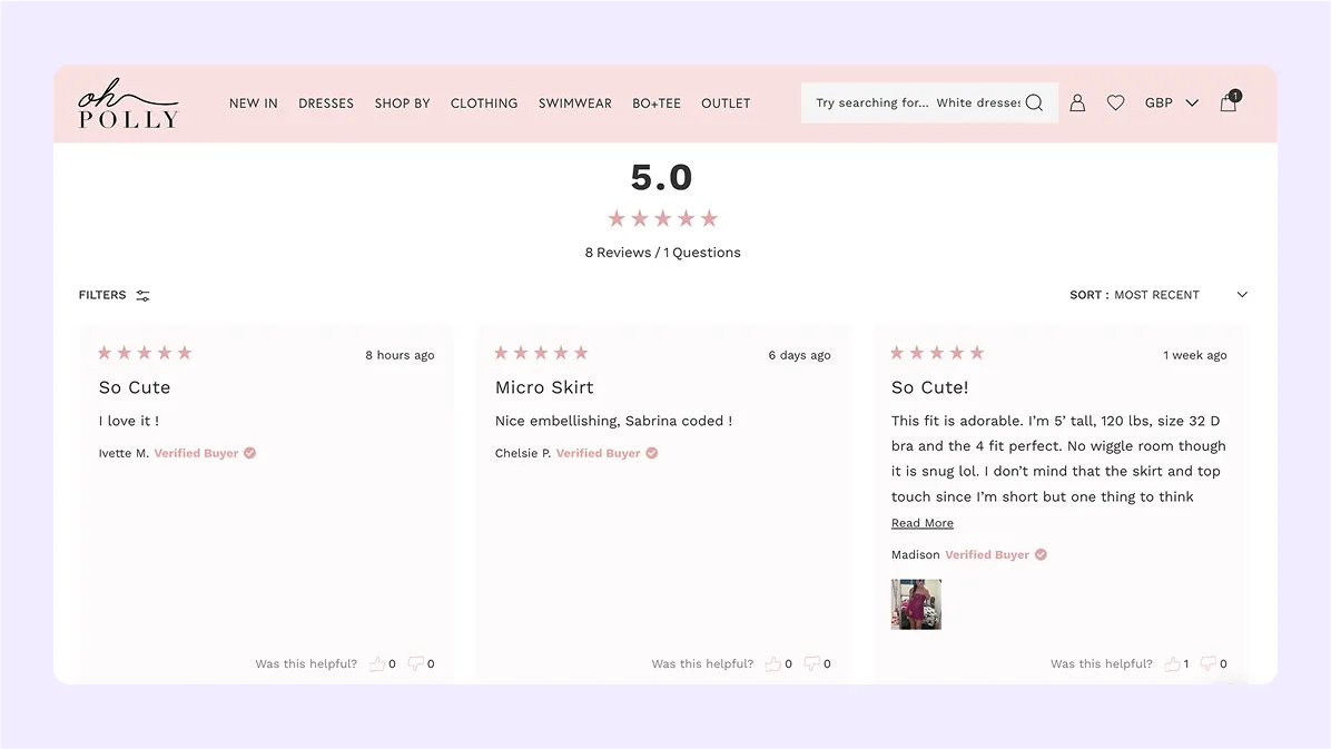 Fashion website customer reviews and ratings section for trust and engagement