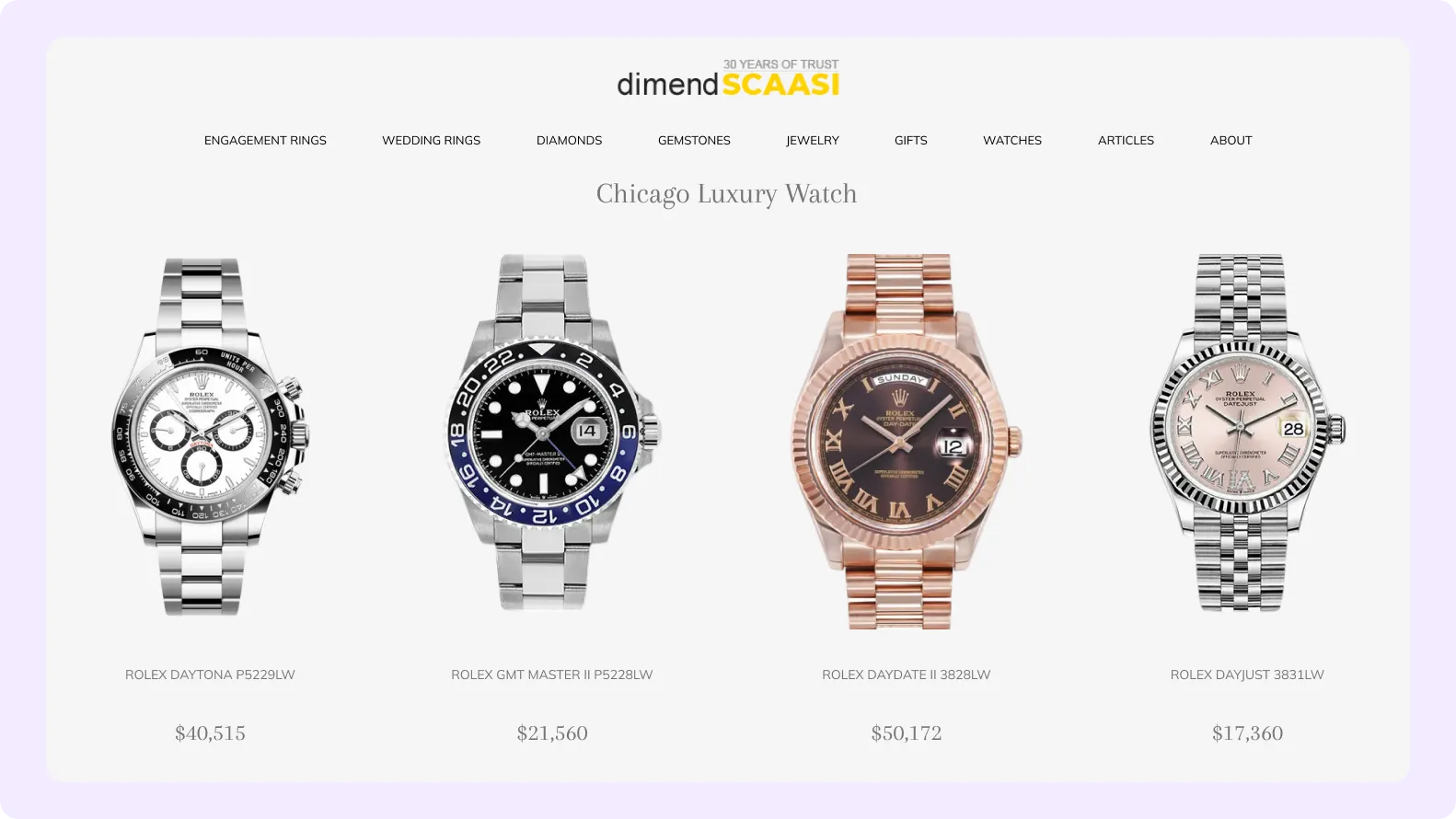 Luxury watch ecommerce website design