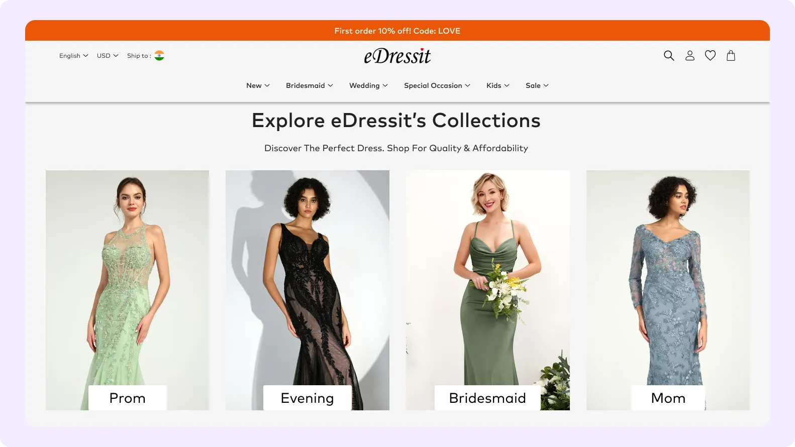 eDressit fashion eCommerce website homepage design for dress supplier with modern UI