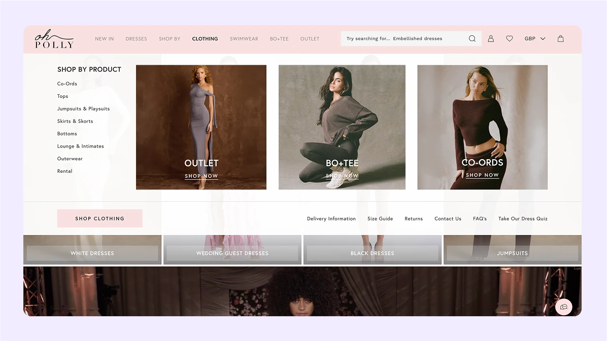 Oh Polly women’s fashion eCommerce website design with trendy clothing collection
