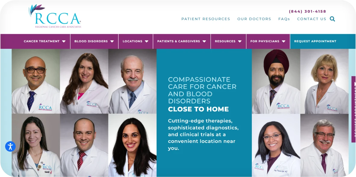 Cancer care website design for oncology healthcare platform with patient services and treatment information