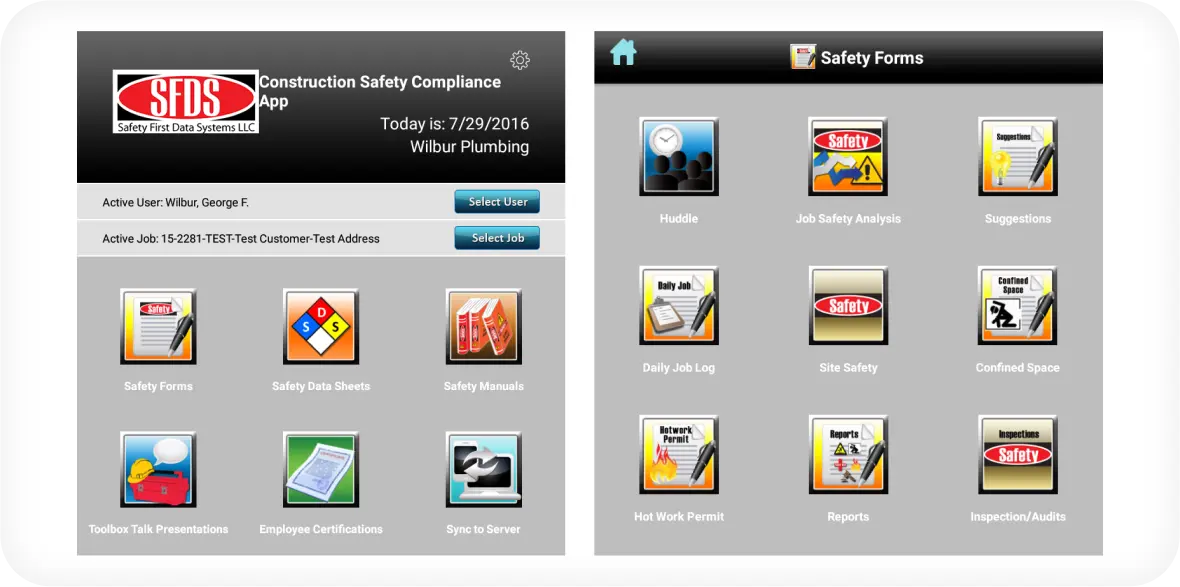 Construction safety compliance mobile app design for contractors with real time reporting and workplace safety management