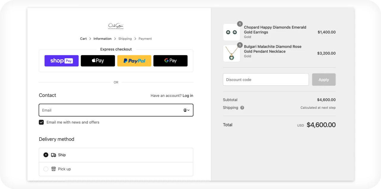 Jewelry e-commerce website development